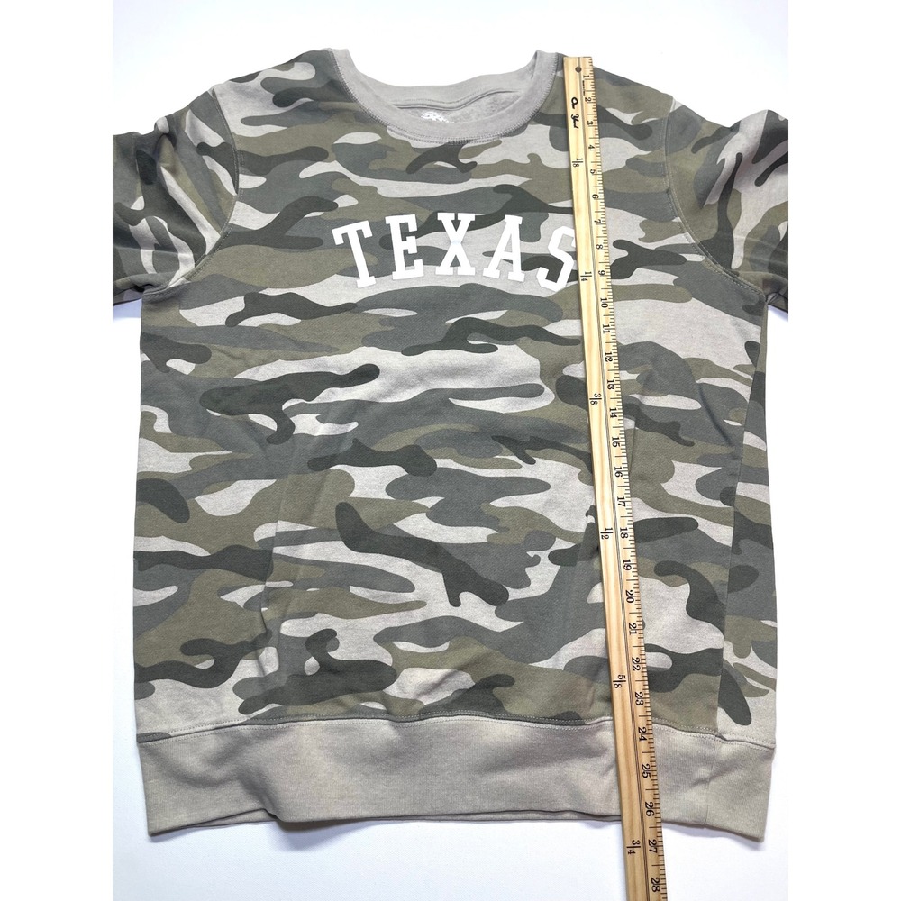 Home State Texas Camo Sweatshirt Large Green Tan Camouflage Fleece Pullover 0382 - Picture 4 of 8